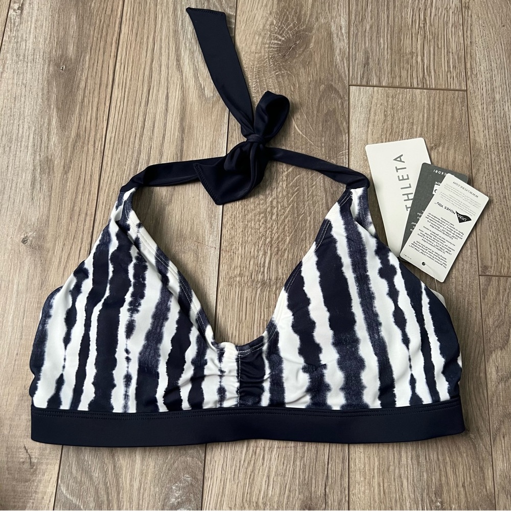 Athleta Black and White Tie-Dye Halter Bikini Top